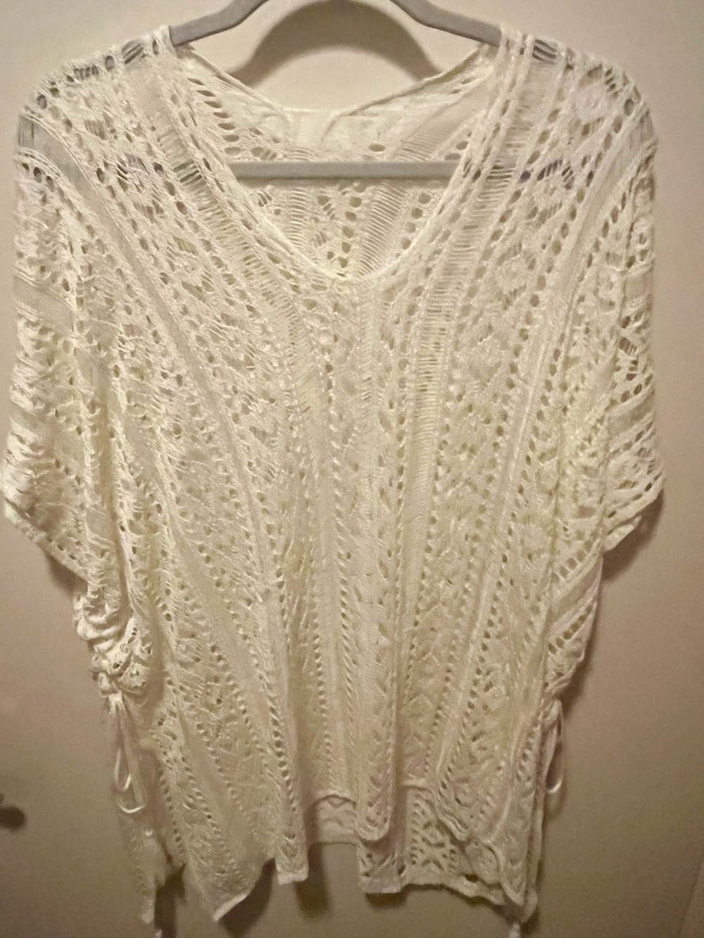 Women’s White Crochet Swim Coverup - Lightweight Beach Kaftan